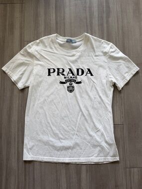 Prada Milano White Logo Crewneck T-Shirt (XL)